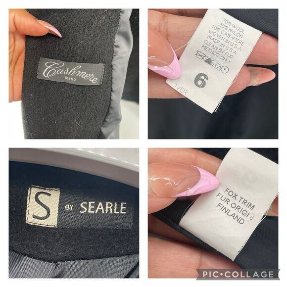 S by Searle Women’s Black Wool Cashmere Coat w/ Fox Fur Hood Trim Size 6 - Picture 11 of 17